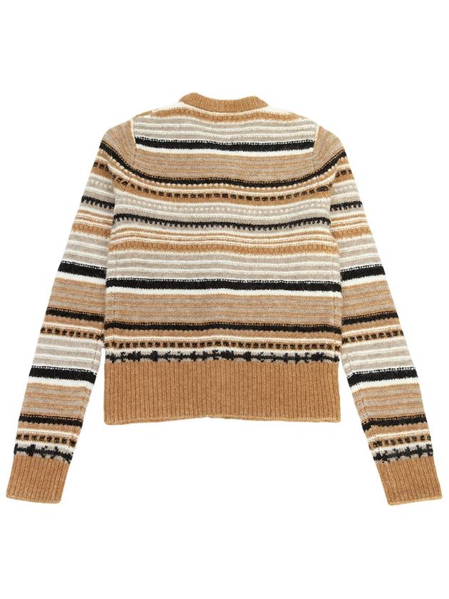 Striped Soft Wool Knit Cardigan Brown - GANNI - BALAAN 3