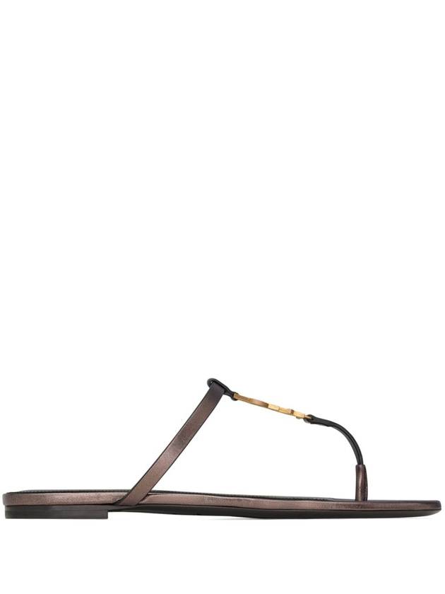 Cassandra Slide Leather Flip Flops Brown - SAINT LAURENT - BALAAN 2