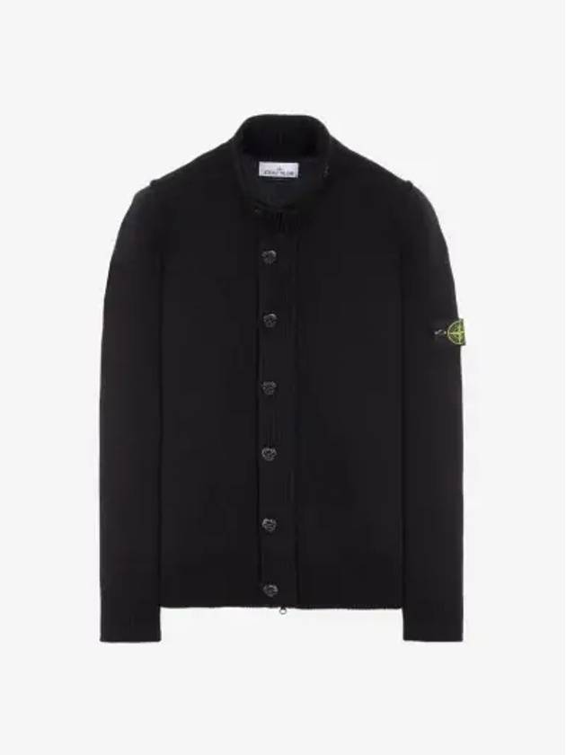 Lambswool Knit Cardigan Black - STONE ISLAND - BALAAN 3