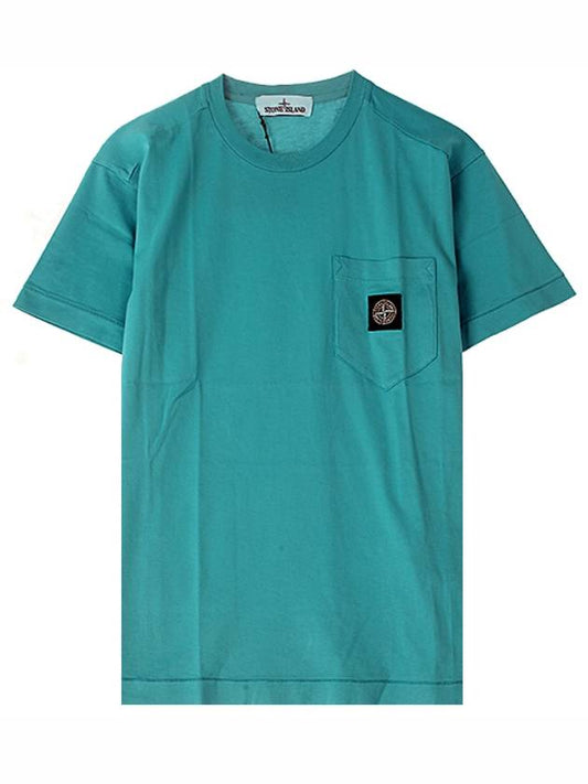 Embroidered Logo Patch Pocket Short Sleeve T-Shirt Light Blue - STONE ISLAND - BALAAN 2