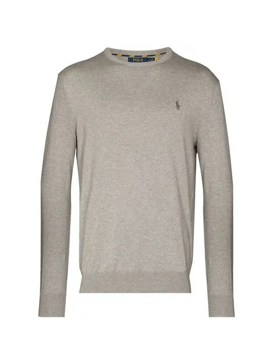 Logo Embroidered Crew Neck Knit Top Grey - POLO RALPH LAUREN - BALAAN.