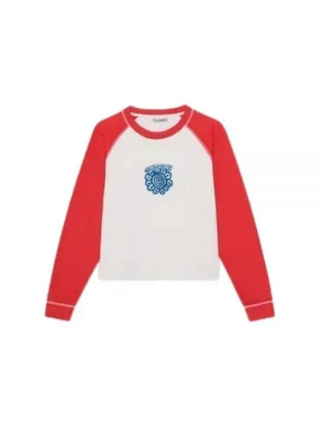 Isoli Ragran Logo Contrast Sleeve Sweatshirt White Red - GANNI - BALAAN 2