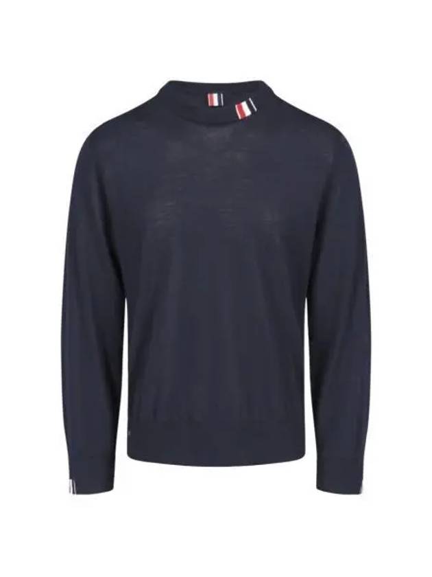 Intarsia Stitch Crew Neck Merino Wool Knit Top Navy - THOM BROWNE - BALAAN 2