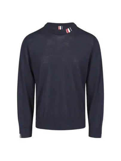 Intarsia Stitch Crew Neck Merino Wool Knit Top Navy - THOM BROWNE - BALAAN 2