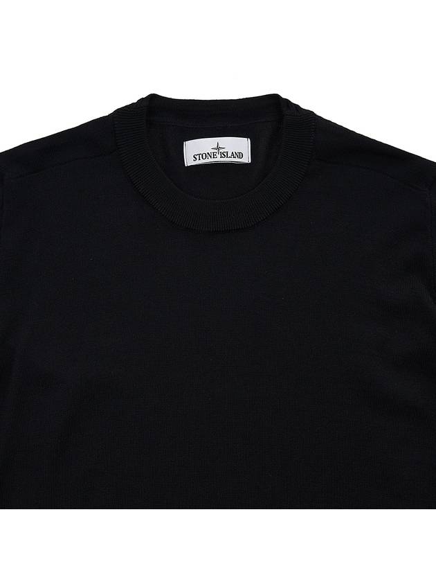 Logo Patch Round Neck Knit Top Black - STONE ISLAND - BALAAN 4