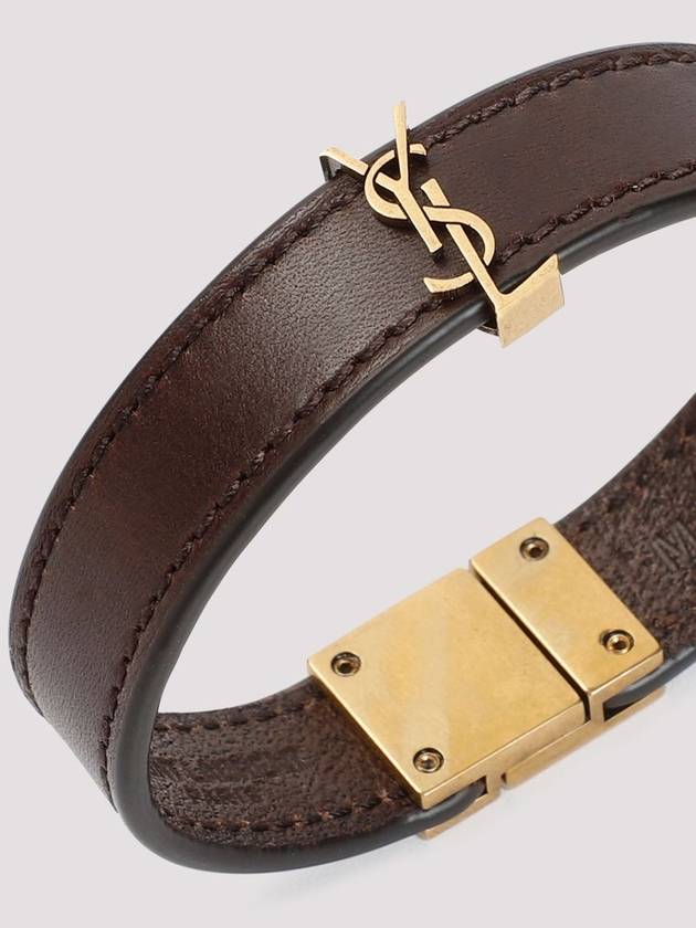 Cassandre Gold Logo Leather Bracelet Dark Chocolate - SAINT LAURENT - BALAAN 6