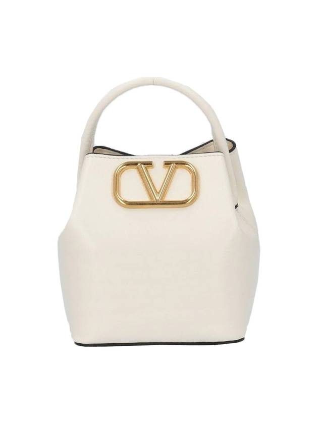 V Logo Micro Bucket Bag White - VALENTINO - BALAAN 1