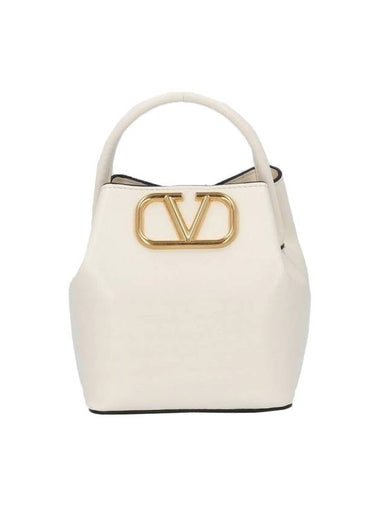 V Logo Micro Bucket Bag White - VALENTINO - BALAAN 1