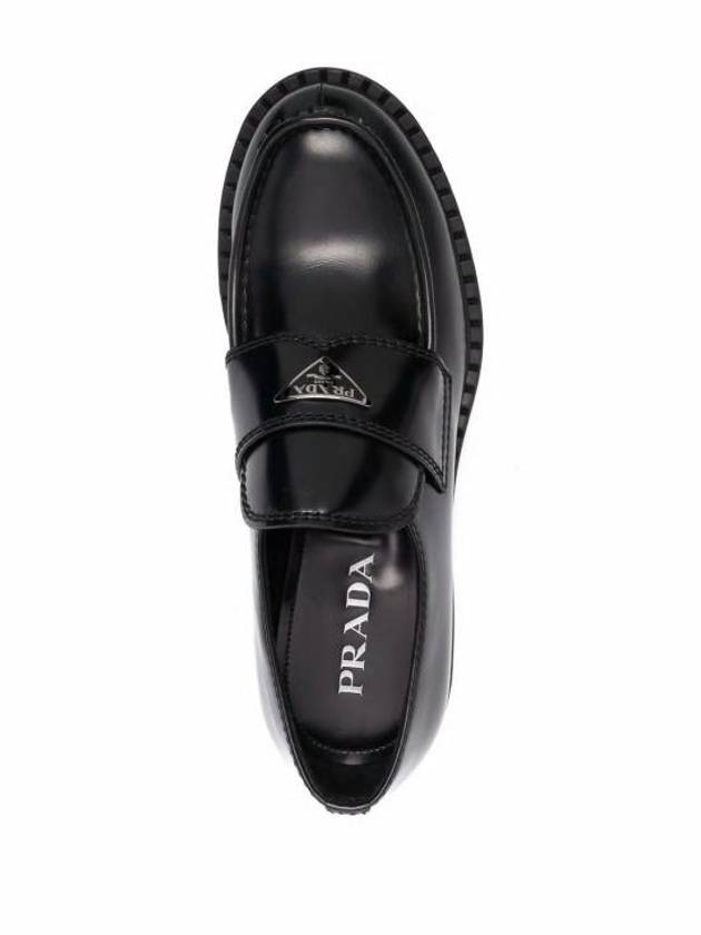 Chocolate Brushed Leather Loafers Black - PRADA - BALAAN 5