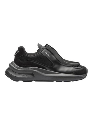 Systeme Brushed Leather Sneakers With Bike Fabric And Suede Elements Black - PRADA - BALAAN 1
