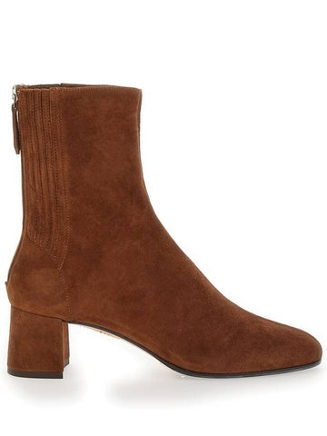 'Saint Honoré' Brown Bootie With Half Moon Heel In Suede Woman - AQUAZZURA - BALAAN 1