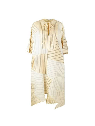 Women's Striped Tunic Long Dress Beige - LOEWE - BALAAN.