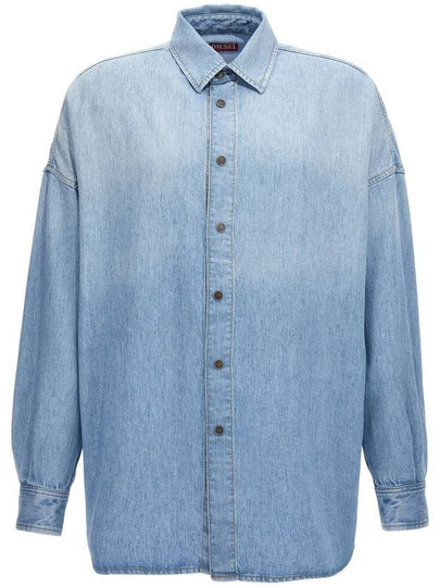 D Cama Logo Patch Denim Long Sleeve Shirt Light Blue - DIESEL - BALAAN 2