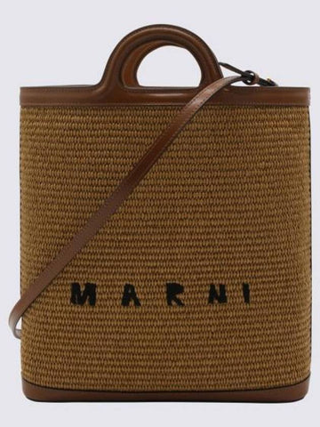 Tropicalia Embroidered Logo Shopper Tote Bag Brown - MARNI - BALAAN 1