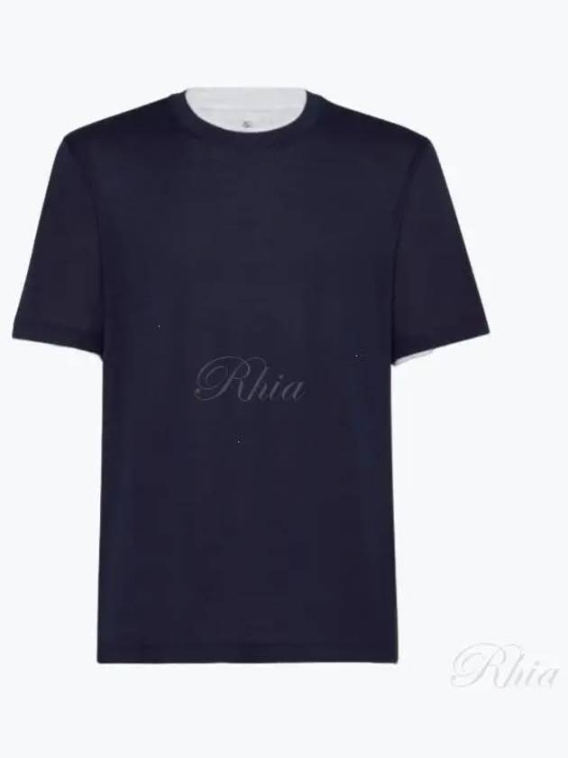 Double Layer Crew Neck Cotton Silk Short Sleeve T-Shirt Dark Blue - BRUNELLO CUCINELLI - BALAAN 2