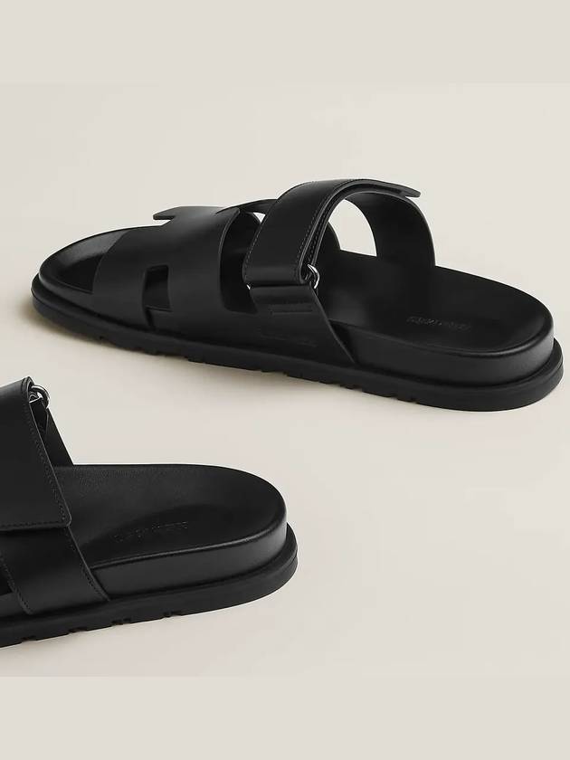 Hermes Chypre H Logo Calfskin Sandals Black - HERMES - BALAAN 6