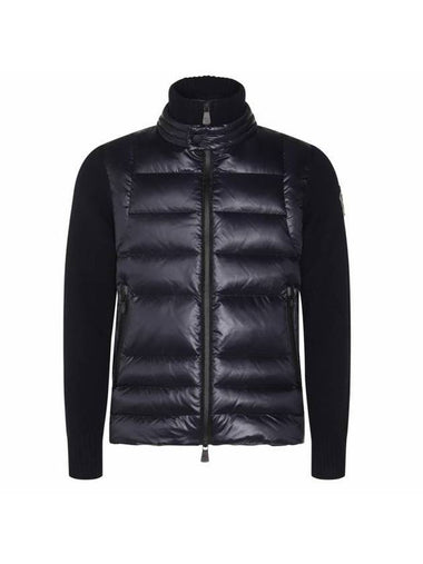 Men s Padded Wool Zip Up Cardigan Navy Blue - MONCLER - BALAAN 1