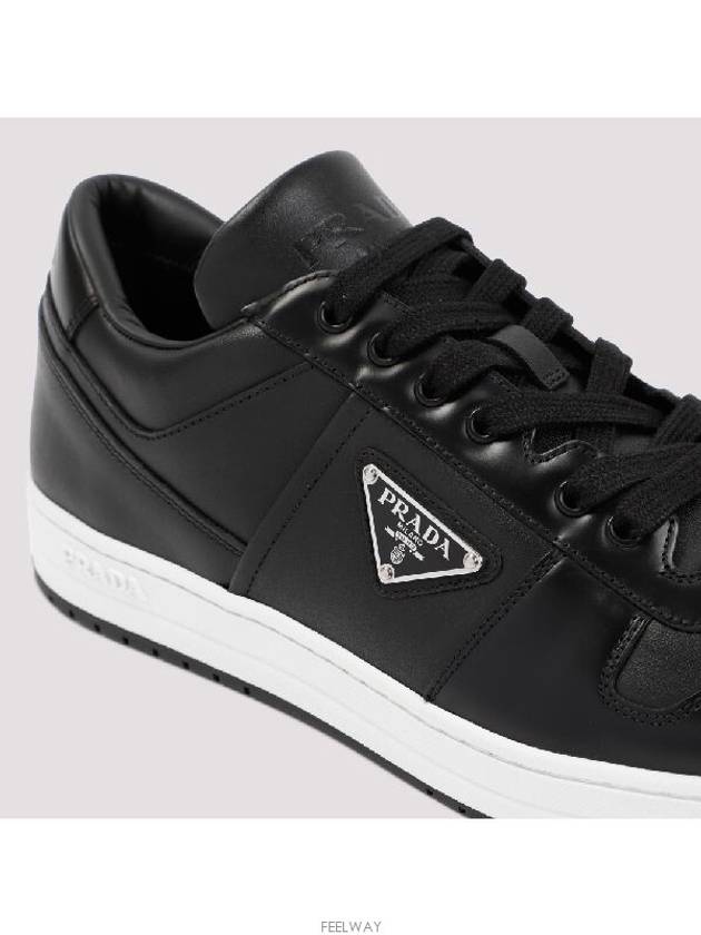 Downtown Triangle Logo Leather Low Top Sneakers Black - PRADA - BALAAN 6