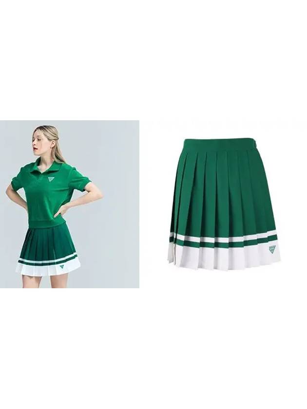 Golf Tennis Two-Tone Pleated Skirt Green - AVAVE - BALAAN 3