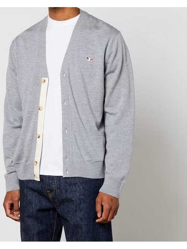 Tricolor Fox Patch Classic Cardigan Grey Melange - MAISON KITSUNE - BALAAN 3