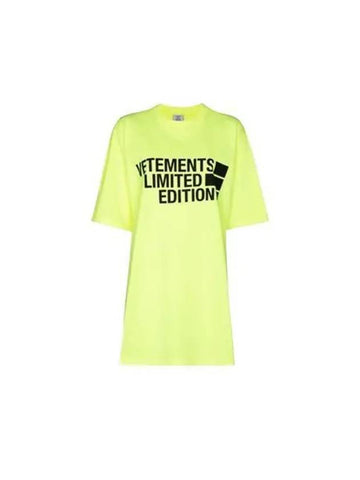 Logo printing round over short sleeve yellow neon t shirt 202605 - VETEMENTS - BALAAN 1