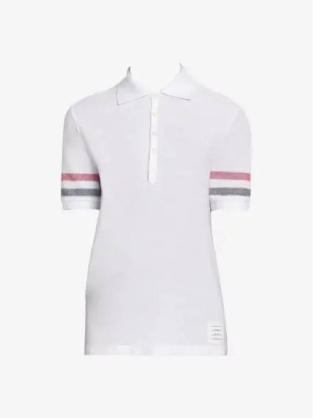 Men's RWB Stripe Cotton Polo Shirt White - THOM BROWNE - BALAAN 3