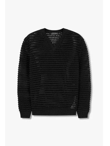 Men s multi punching V neck knit black - EMPORIO ARMANI - BALAAN 1