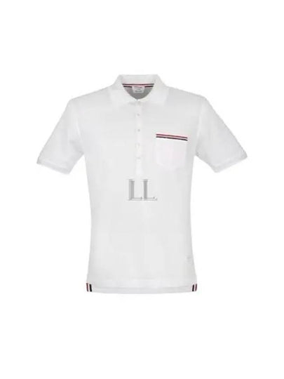 Men's Three Stripes Pocket Mercerized Short Sleeve Polo Shirt White - THOM BROWNE - BALAAN 2