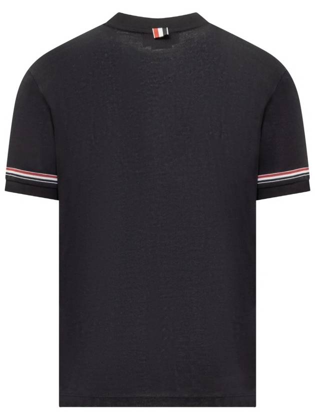 Striped Detail Crew Neck Cotton Short Sleeve T-Shirt Navy - THOM BROWNE - BALAAN 3