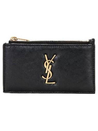 Cassandre Zipped Card Wallet Black - SAINT LAURENT - BALAAN 1