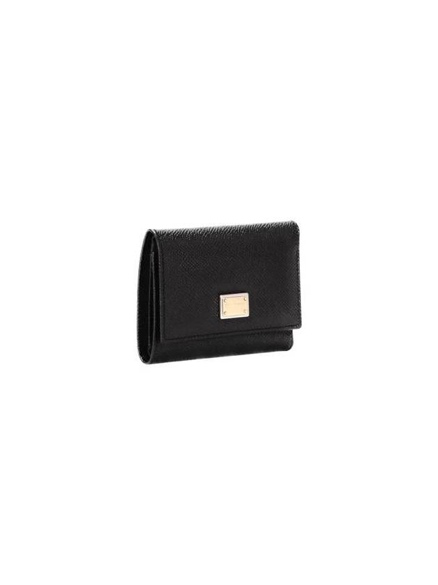 Logo Patch Dauphine Leather Half Wallet Black - DOLCE&GABBANA - BALAAN 3