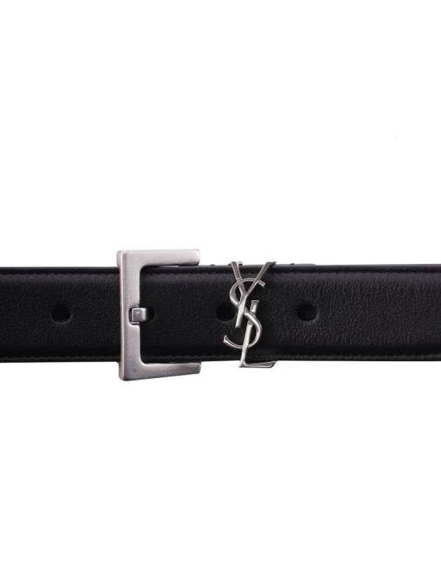 Square Buckle Monogram Leather Belt Black - SAINT LAURENT - BALAAN 5