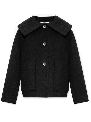 Wool Wide Collar Jacket Black - GANNI - BALAAN 1