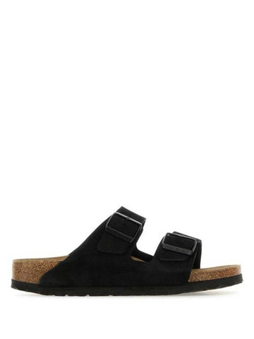 Arizona Suede Leather Slippers Black - BIRKENSTOCK - BALAAN 1