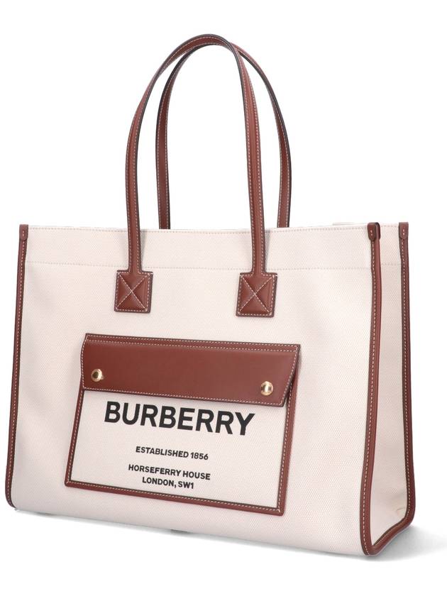 Medium Two-Tone Canvas and Leather Freya Tote Bag Natural Tan - BURBERRY - BALAAN 3