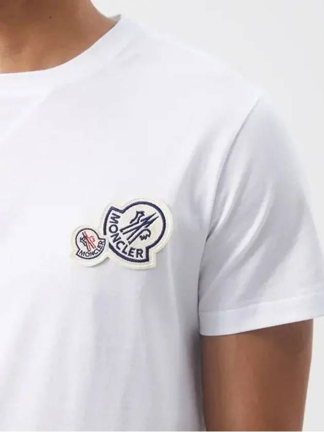 Logo Patch Ribbed Crew Neck Cotton Jersey TShirt White 8C00058 8390Y 001 - MONCLER - BALAAN 4