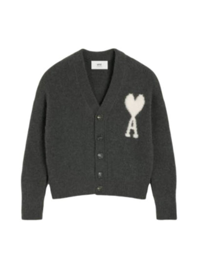 Intarsia Logo Knit Cardigan Dark Grey - AMI - BALAAN 2