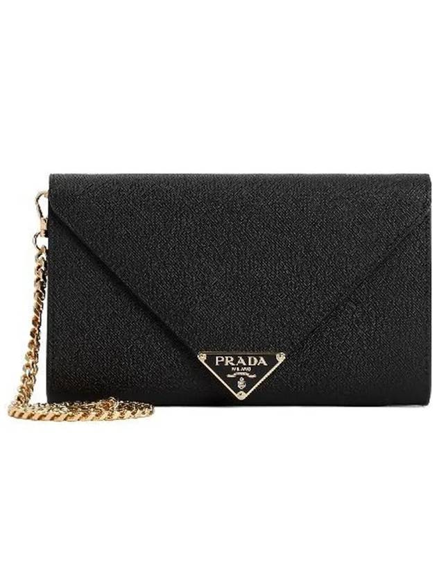 Triangle Logo Saffiano Chain Clutch Bag Black - PRADA - BALAAN 3