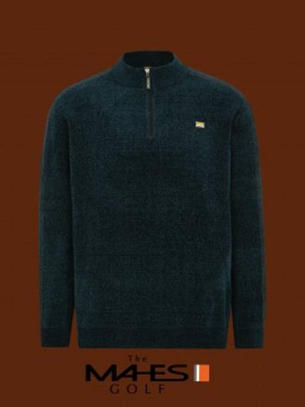 Logo Knit Sweater Navy Orange Label Homme Stretch Velvet Half Zip Up GP70353 - MAHES - BALAAN 1