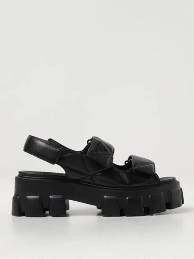 Logo Monolith Sandals Black - PRADA - BALAAN 1