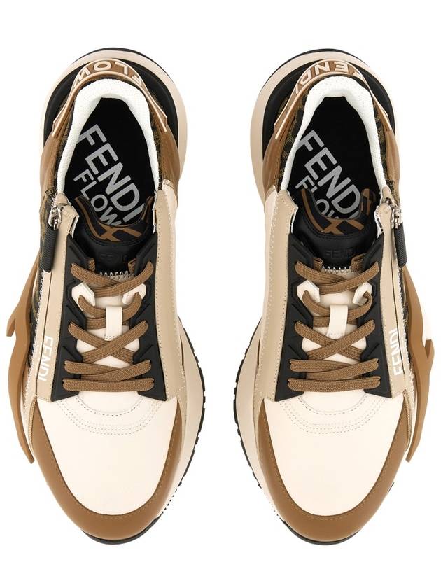 Flow FF Jacquard Leather Running Low Top Sneakers Brown - FENDI - BALAAN 4