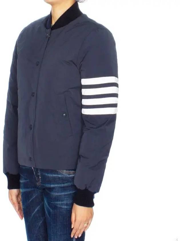 Tech Faille 4 Bar Down Varsity Bomber Jacket Navy - THOM BROWNE - BALAAN 4