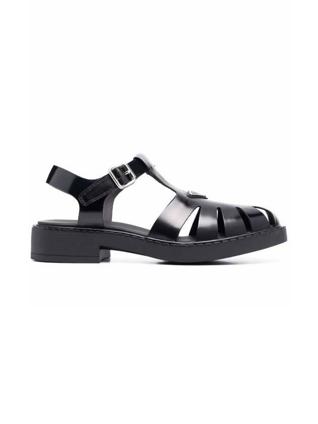 Brushed Leather Fisherman Sandals Black - PRADA - BALAAN 1