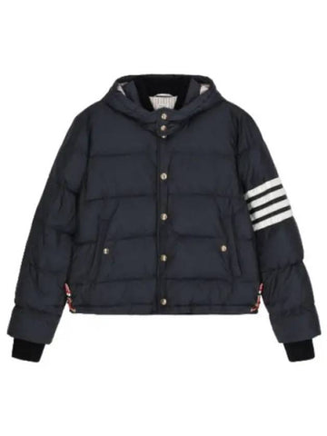 Diagonal nylon hood padding navy - THOM BROWNE - BALAAN 1