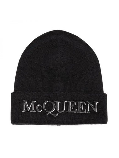 Embroidered Logo Cashmere Beanie Black - ALEXANDER MCQUEEN - BALAAN 1