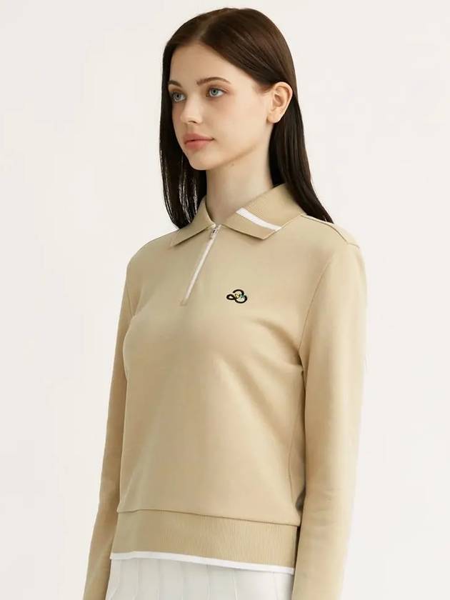 YOKO Collar Neck Half Zip Up Long Sleeve Sweatshirt BEIGE - 20THHOLE - BALAAN 5