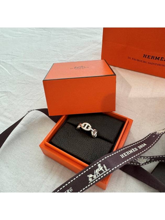 Small Chaine D'Ancre Enchainee Ring Silver - HERMES - BALAAN 4