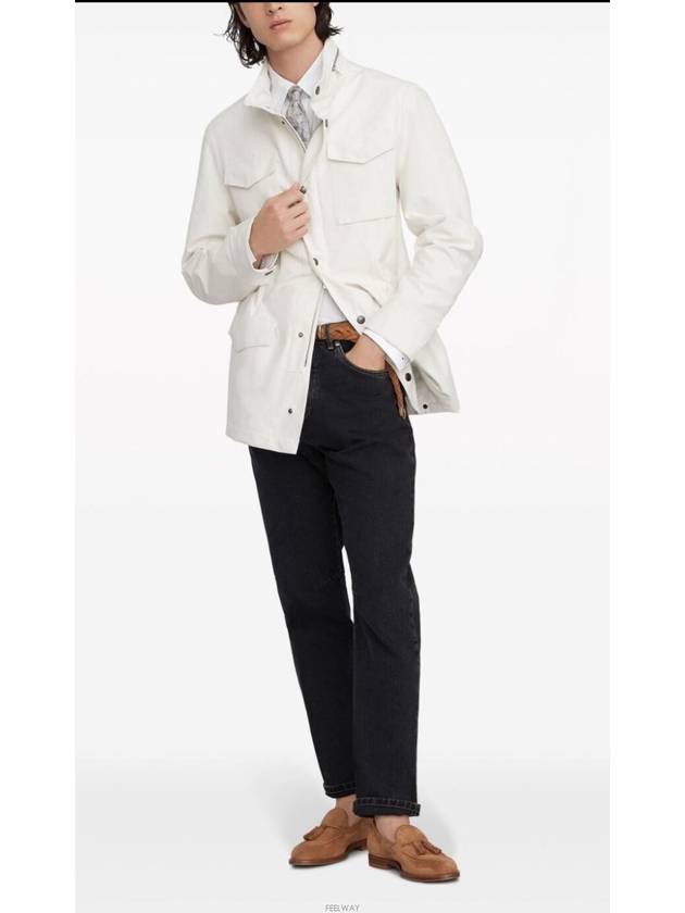 Stand-Up Collar Linen Blend Coat Offwhite - BRUNELLO CUCINELLI - BALAAN 6