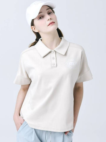 Twin Shirt Collar Naglan Slit Pink Beige Short Sleeve T-Shirt DO3232TS12 - DOYOUKNOWMC GOLF WEAR - BALAAN 1