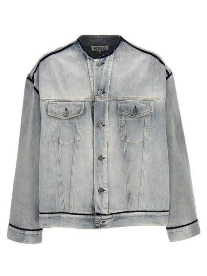 Stitched Logo Contrast Border Cotton Denim Jacket Blue - MAISON MARGIELA - BALAAN 2